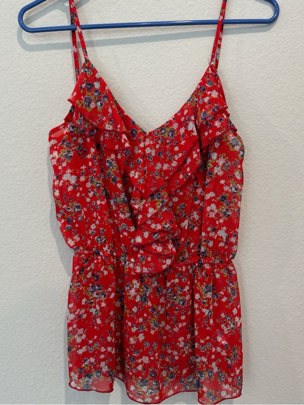Forever 21 Red Floral Ruffle Cami Top